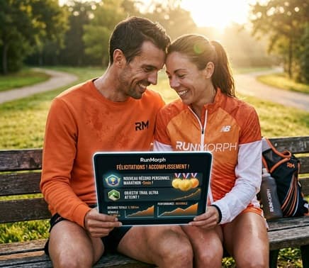 Coureurs célébrant un nouveau record personnel avec RunMorph