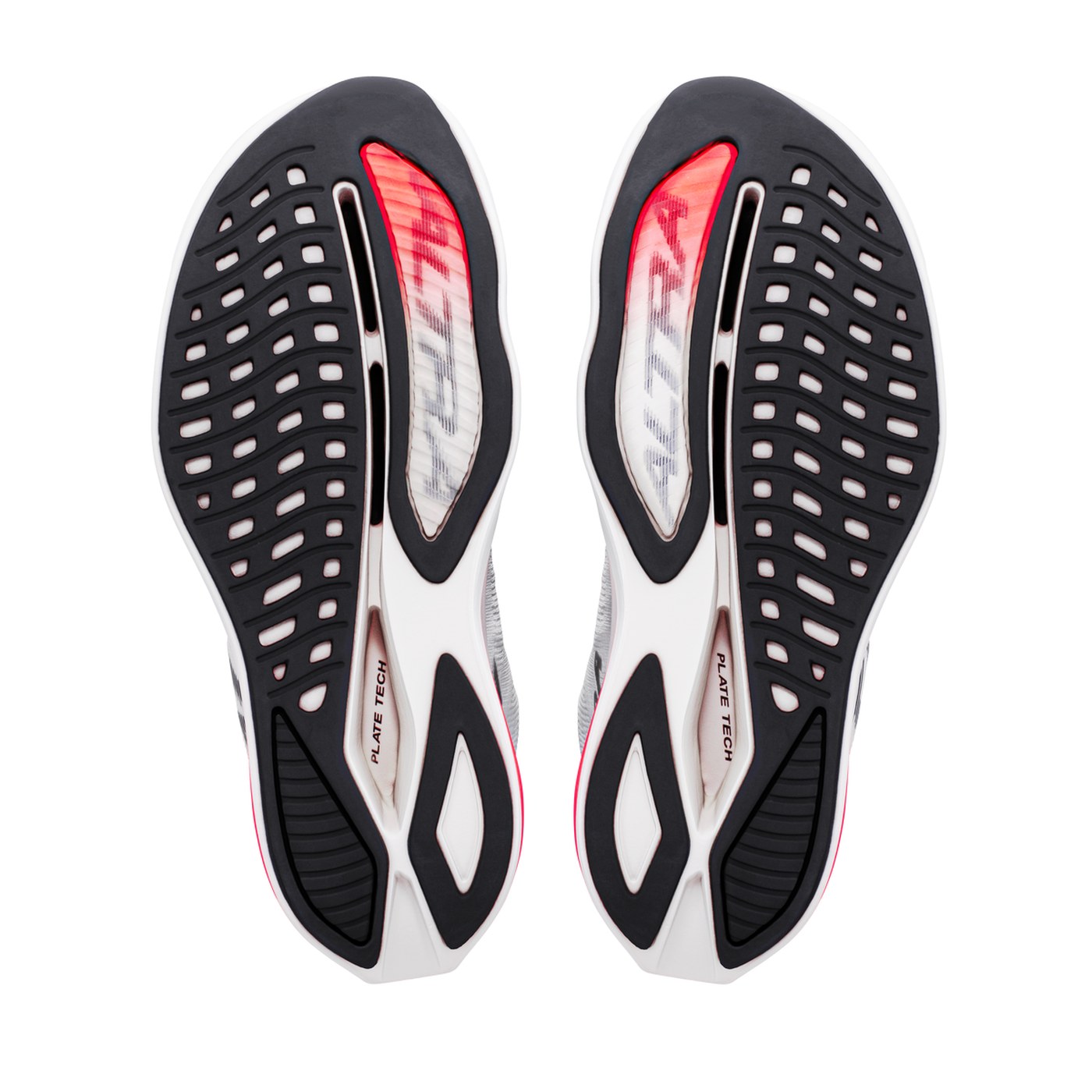 Altra Vanish Carbon 3, vue de la semelle, paire complète, plate tech