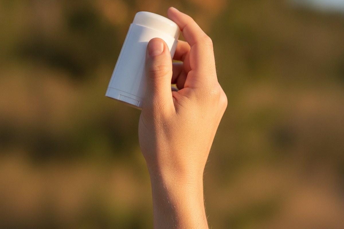 Application d'un bâton de crème anti-frottement sur la peau avant une sortie