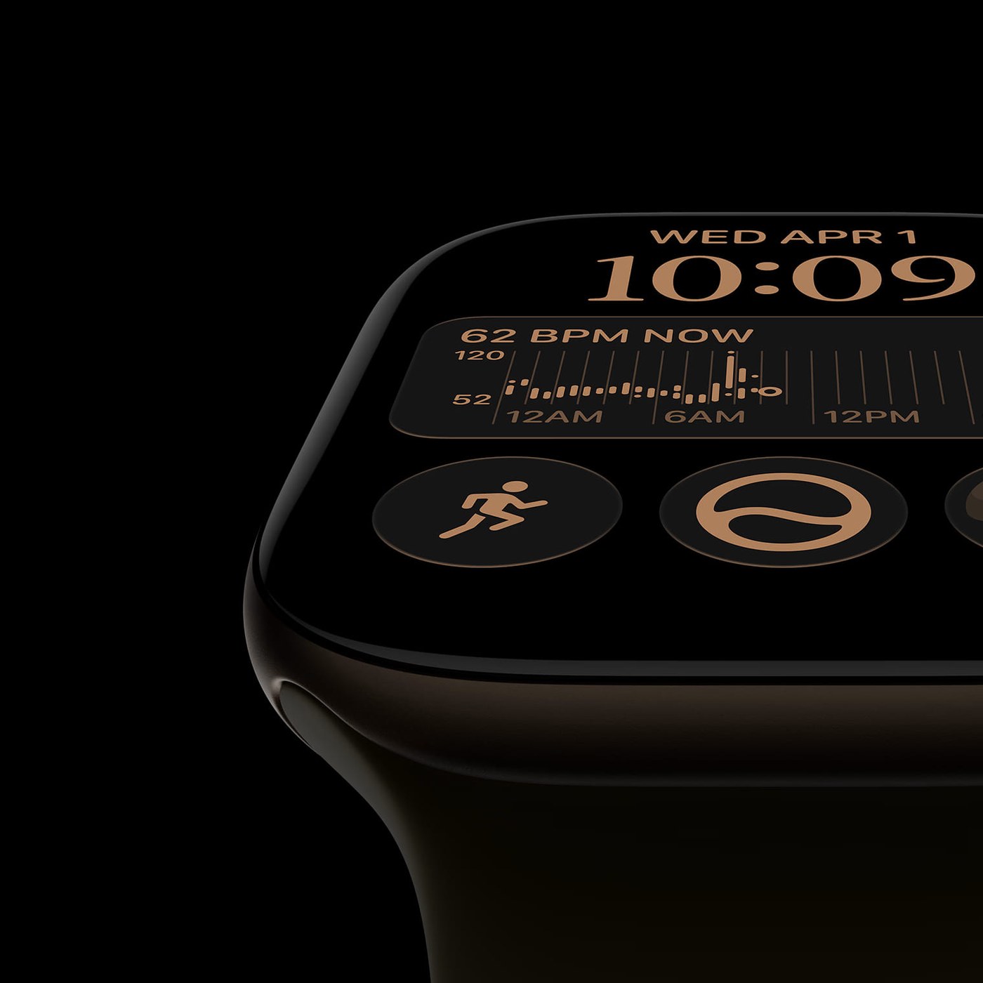 Gros plan sur la couronne de l'Apple Watch Series 12 et l'écran d'accueil