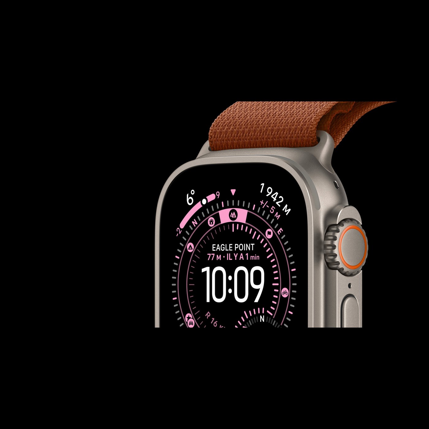 Apple Watch Ultra 3 boîtier titane naturel cadran navigation Wayfinder bracelet Boucle Alpine orange