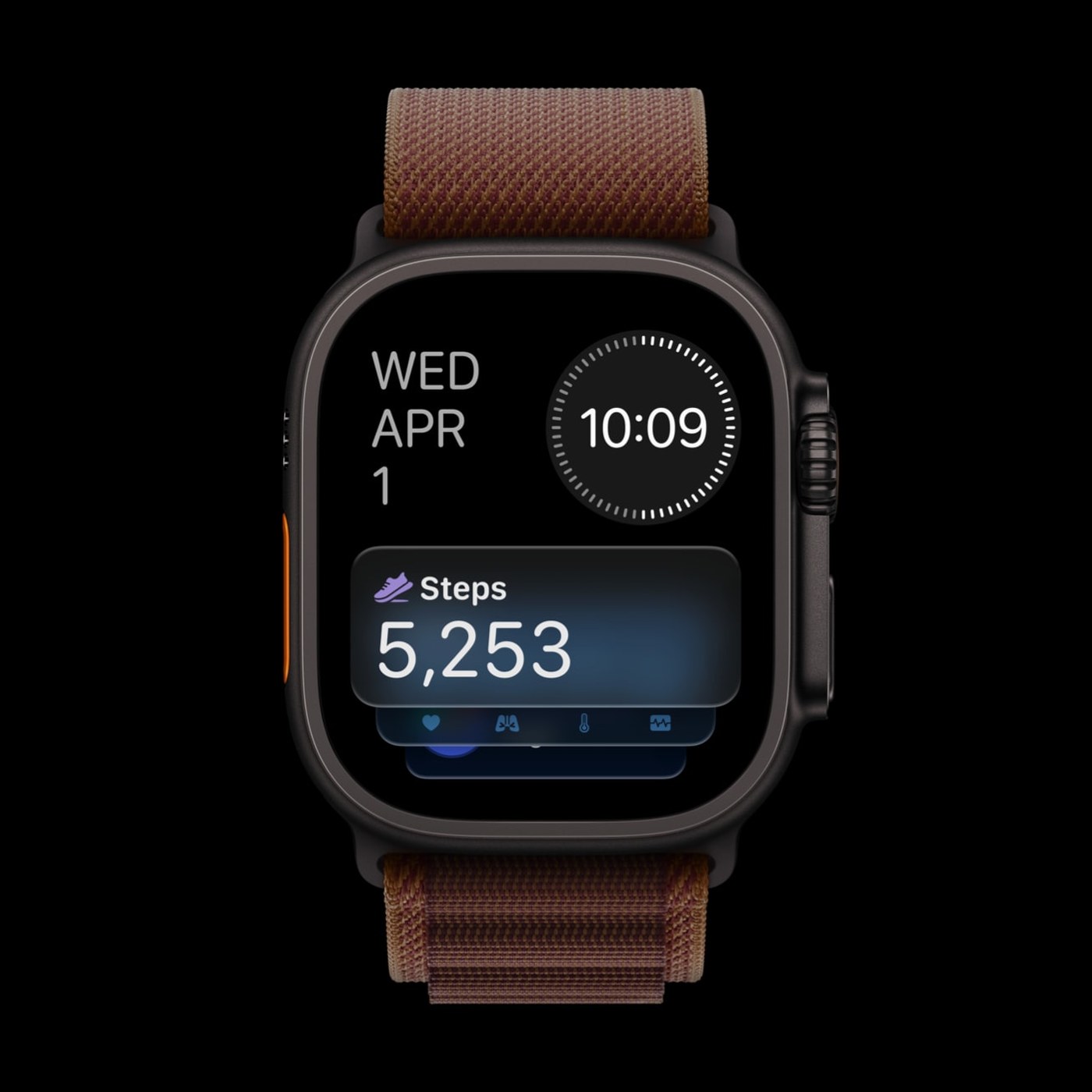 Apple Watch Ultra 4 avec cadran affichant le compteur de pas quotidien