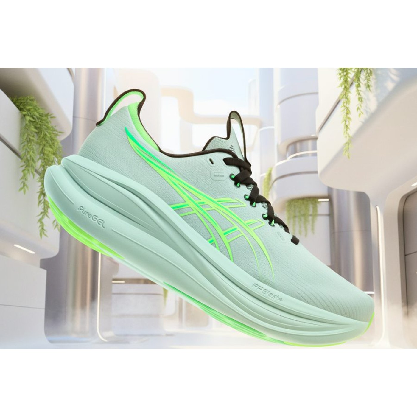 Asics Gel-Nimbus 28 vue 3/4 face en studio