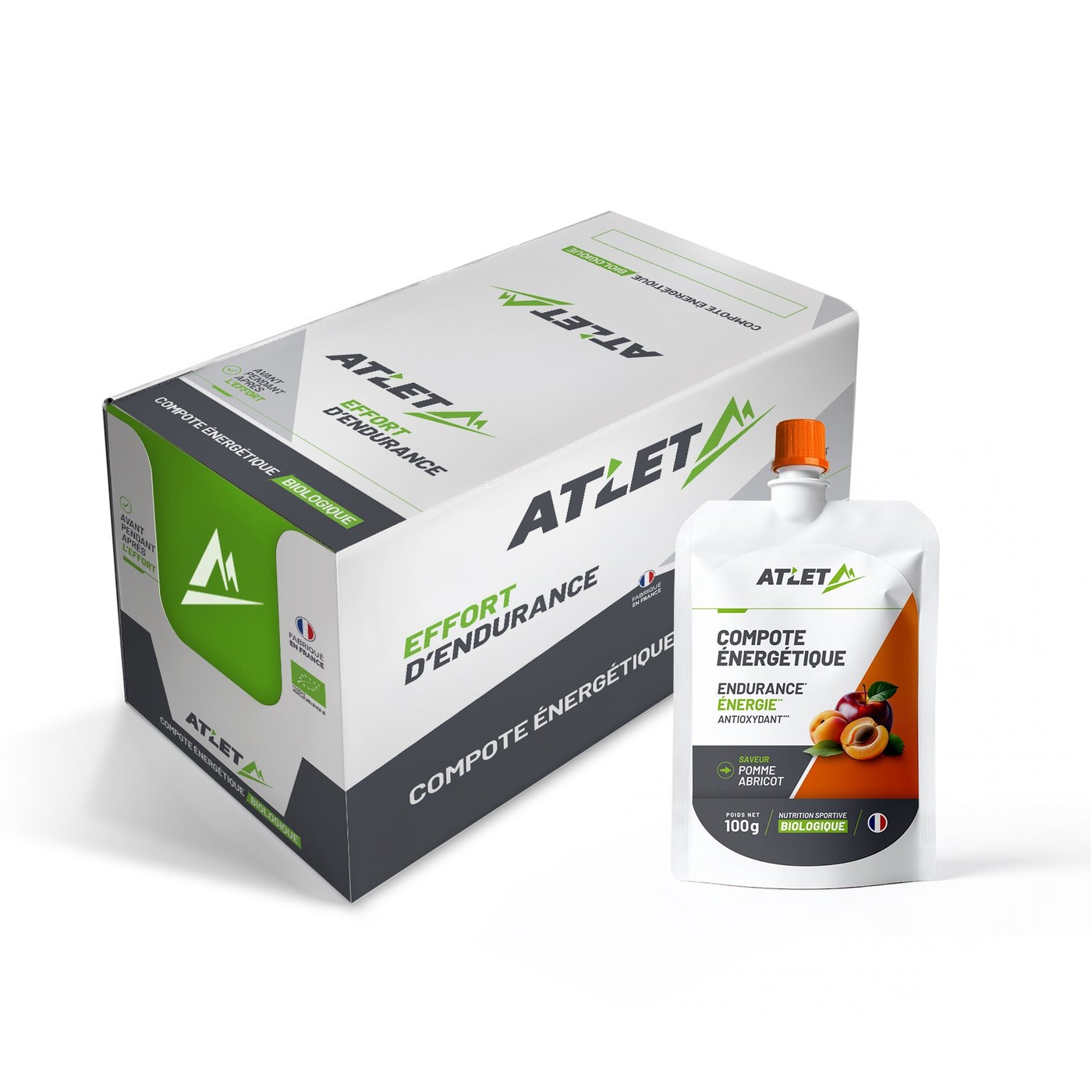 Atlet compote energetique pomme-abricot boite de 18 et sachet individuel