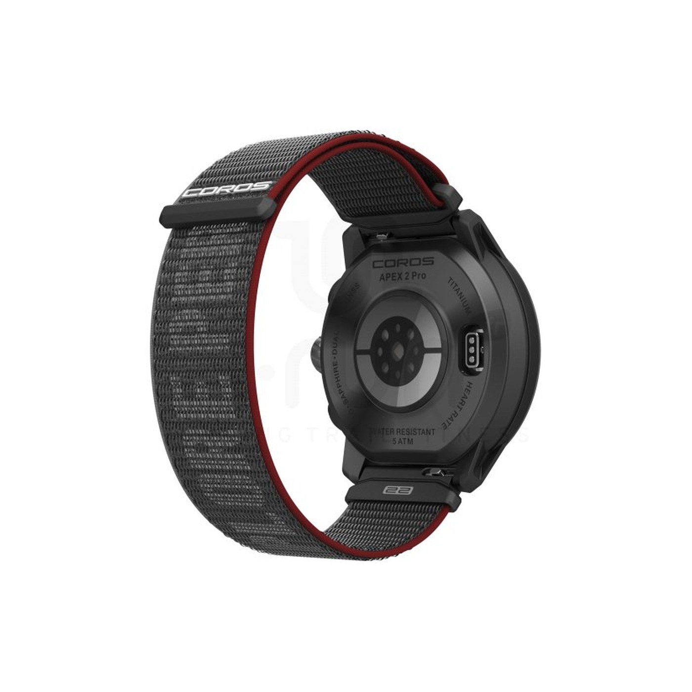 COROS Apex 2 Pro vue arrière avec capteur cardio et bracelet nylon