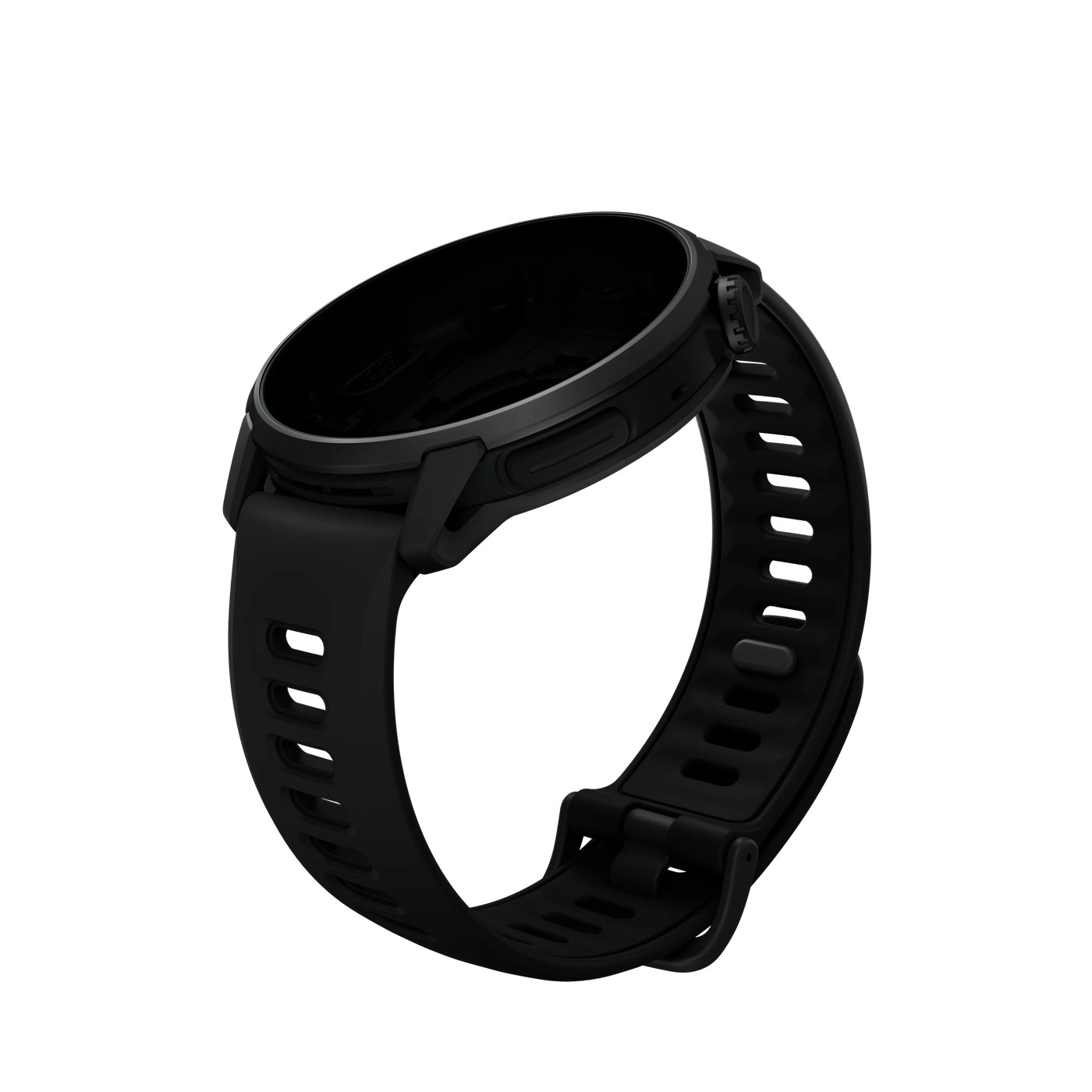 COROS Pace 4 Pro vue trois quarts arrière, bracelet silicone noir et boucle