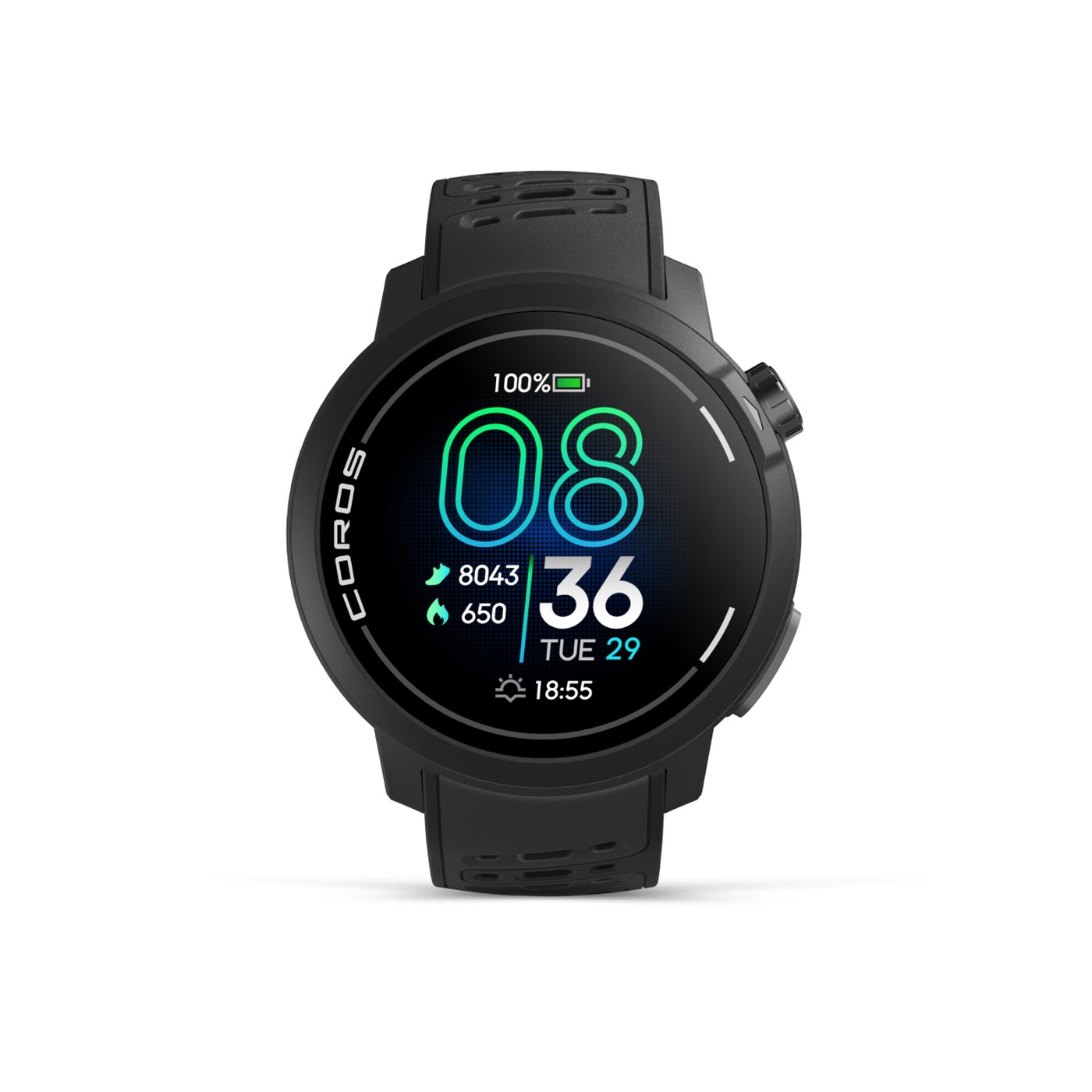 COROS Pace Pro vue face cadran AMOLED noir