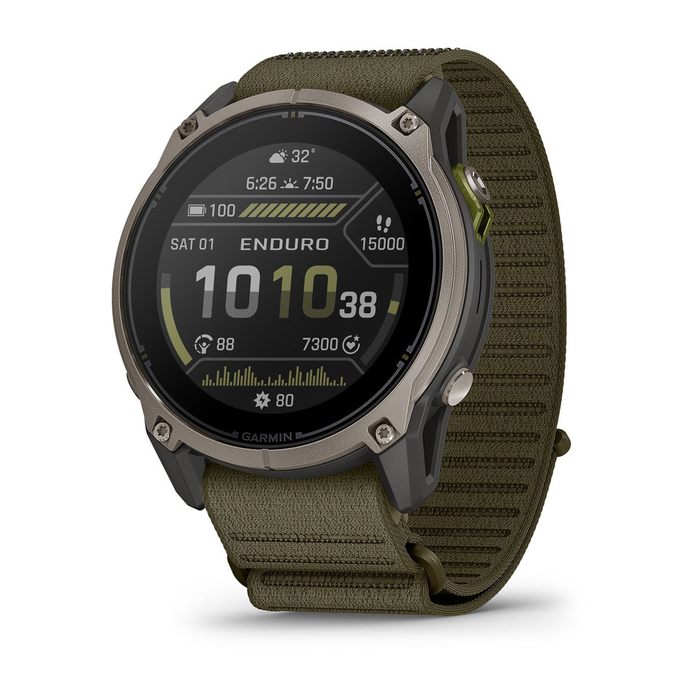 Garmin Enduro 4, Hauptanzeige mit Akkustand und Tagesdistanz