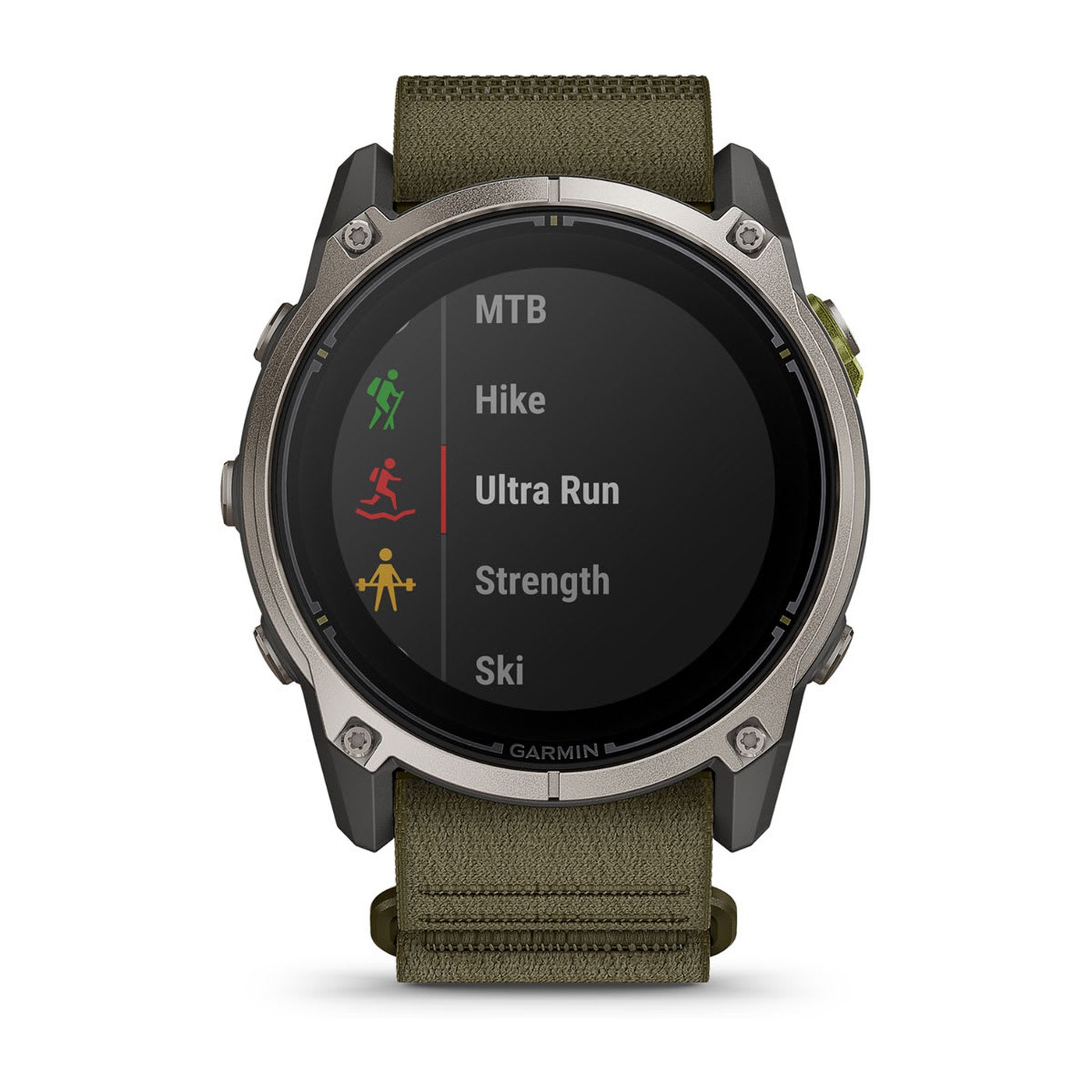 Garmin Enduro 4, Seitenprofil mit den drei Tasten und der Titanlünette