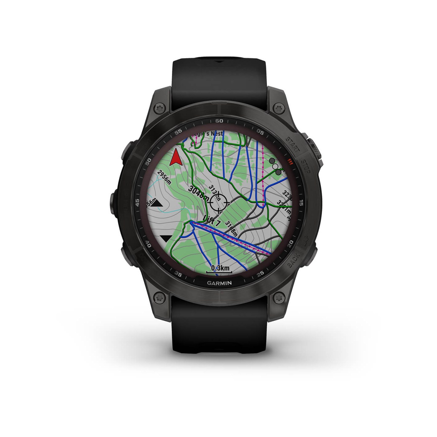 Garmin fenix 7, cartographie TopoActive affichée à l'écran