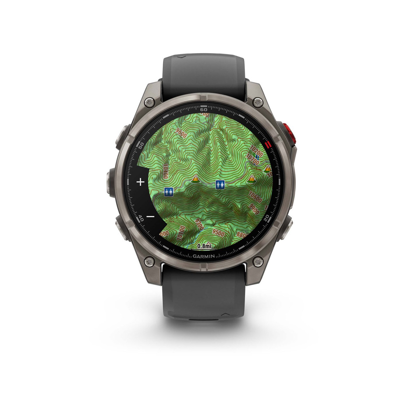 Garmin fenix 8 Pro affichant la cartographie topographique couleur
