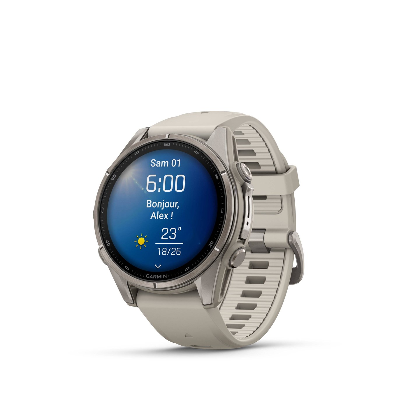 Garmin fenix 9, profil latéral avec boutons et couronne