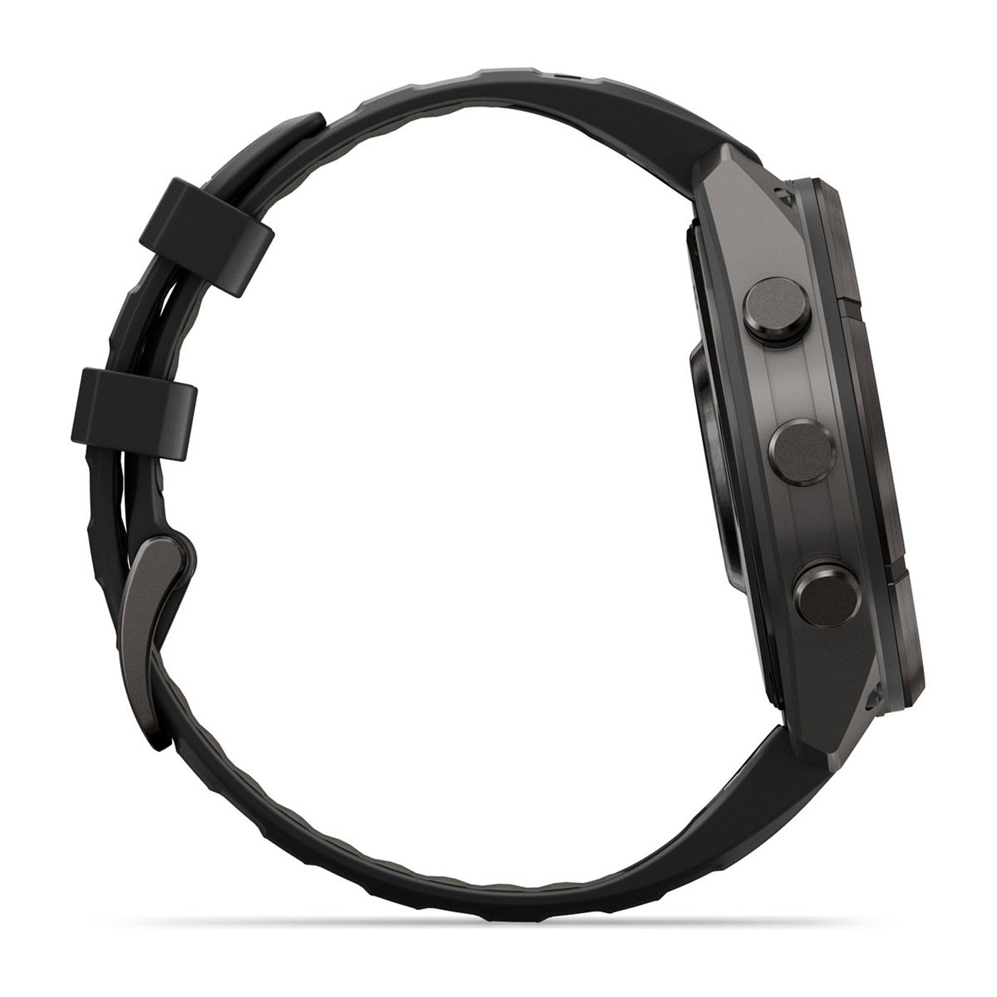 Garmin Fenix 9 Pro, profil latéral avec les trois boutons physiques