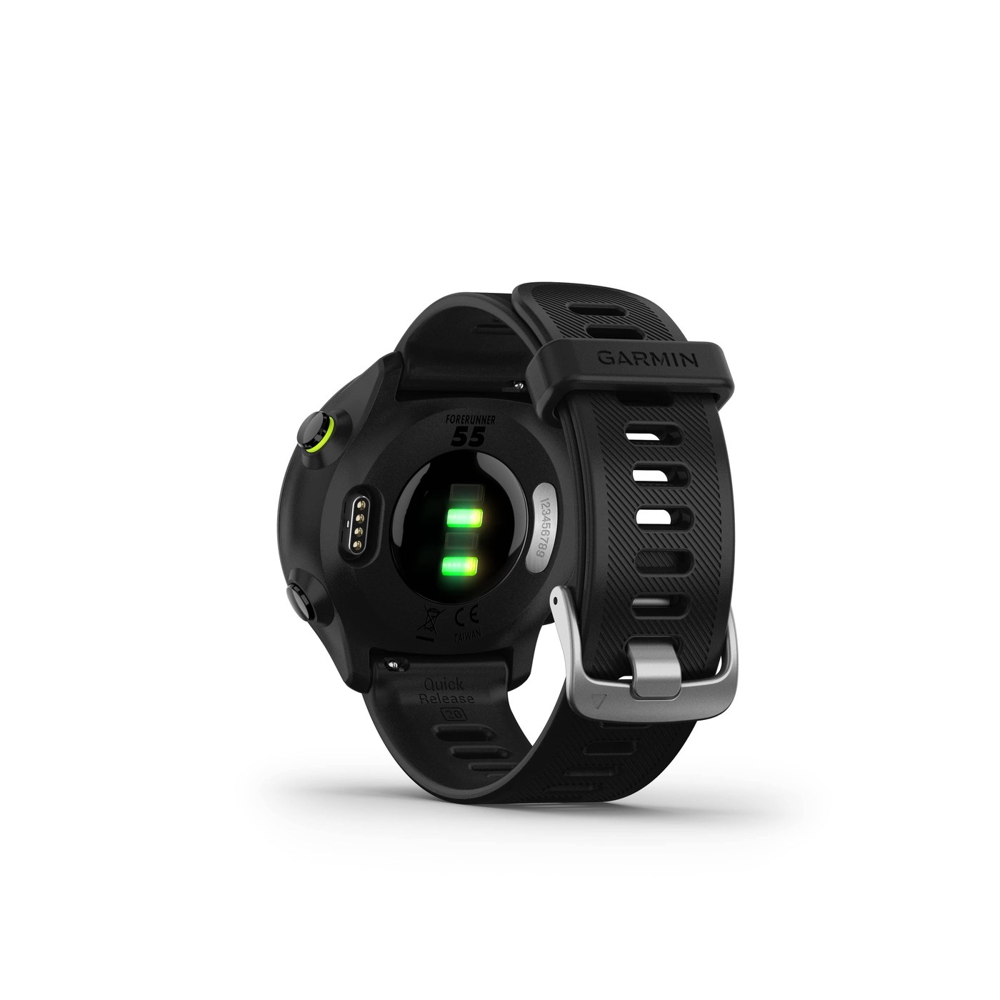 Garmin Forerunner 55, vue arrière avec capteur cardio optique