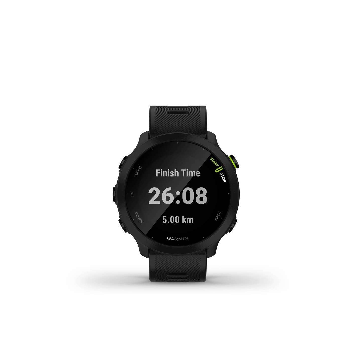 Garmin Forerunner 55, vue de face avec bracelet silicone