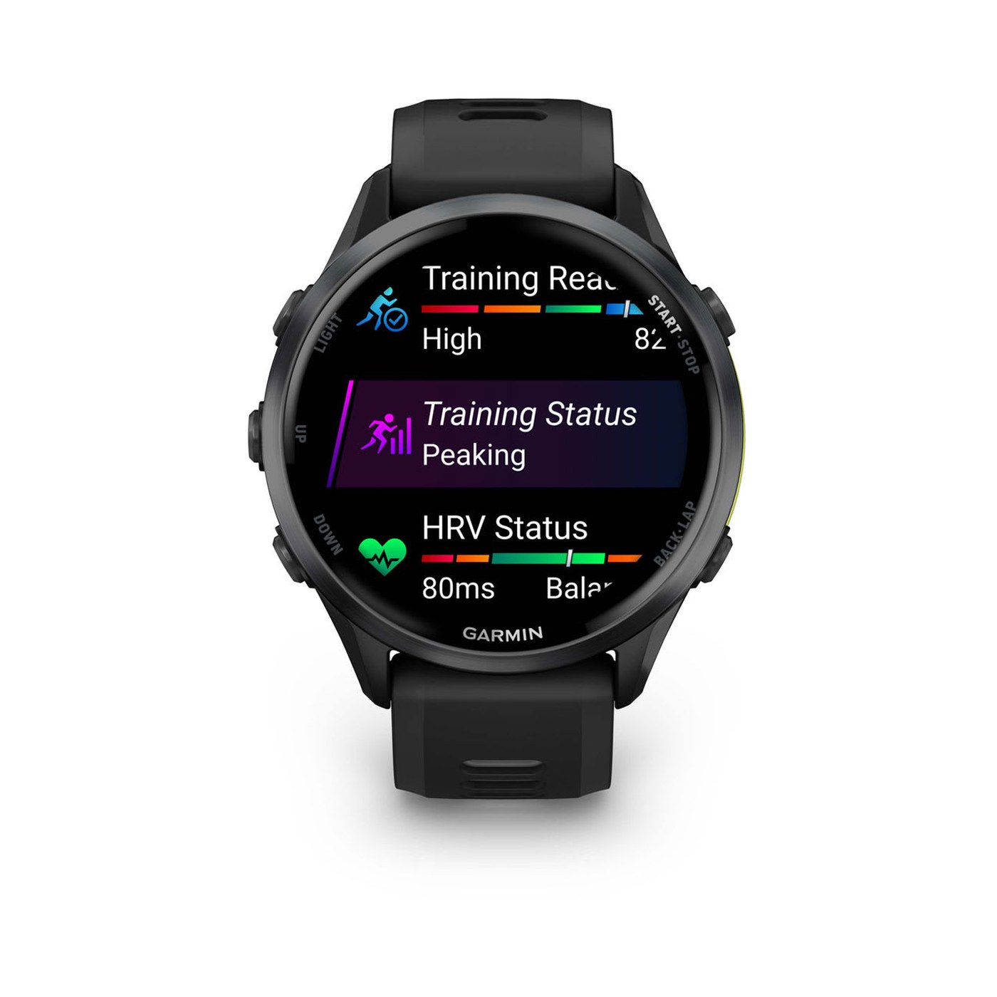 Garmin Forerunner 970 vue arrière capteur Elevate Gen 5 avec LED vertes du cardio optique