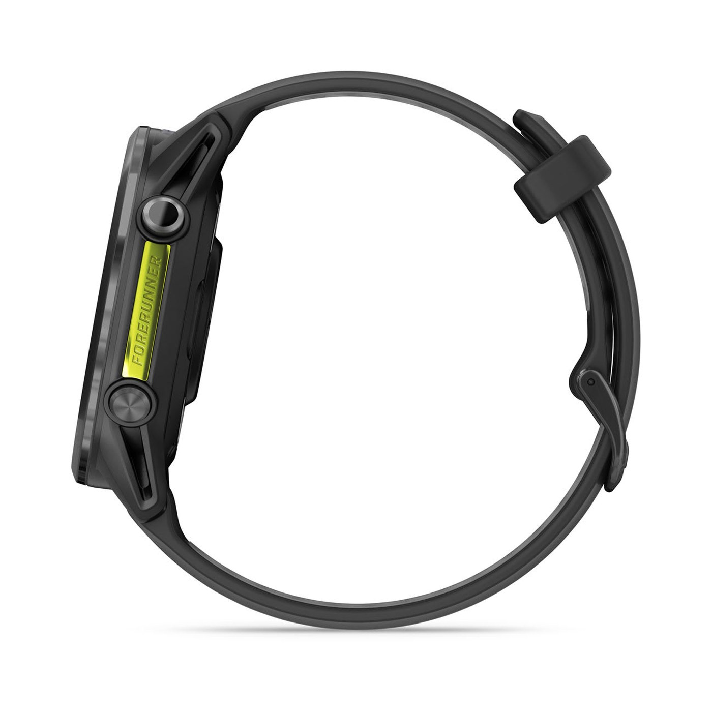 Garmin Forerunner 970 profil latéral droit boutons et bracelet silicone bicolore