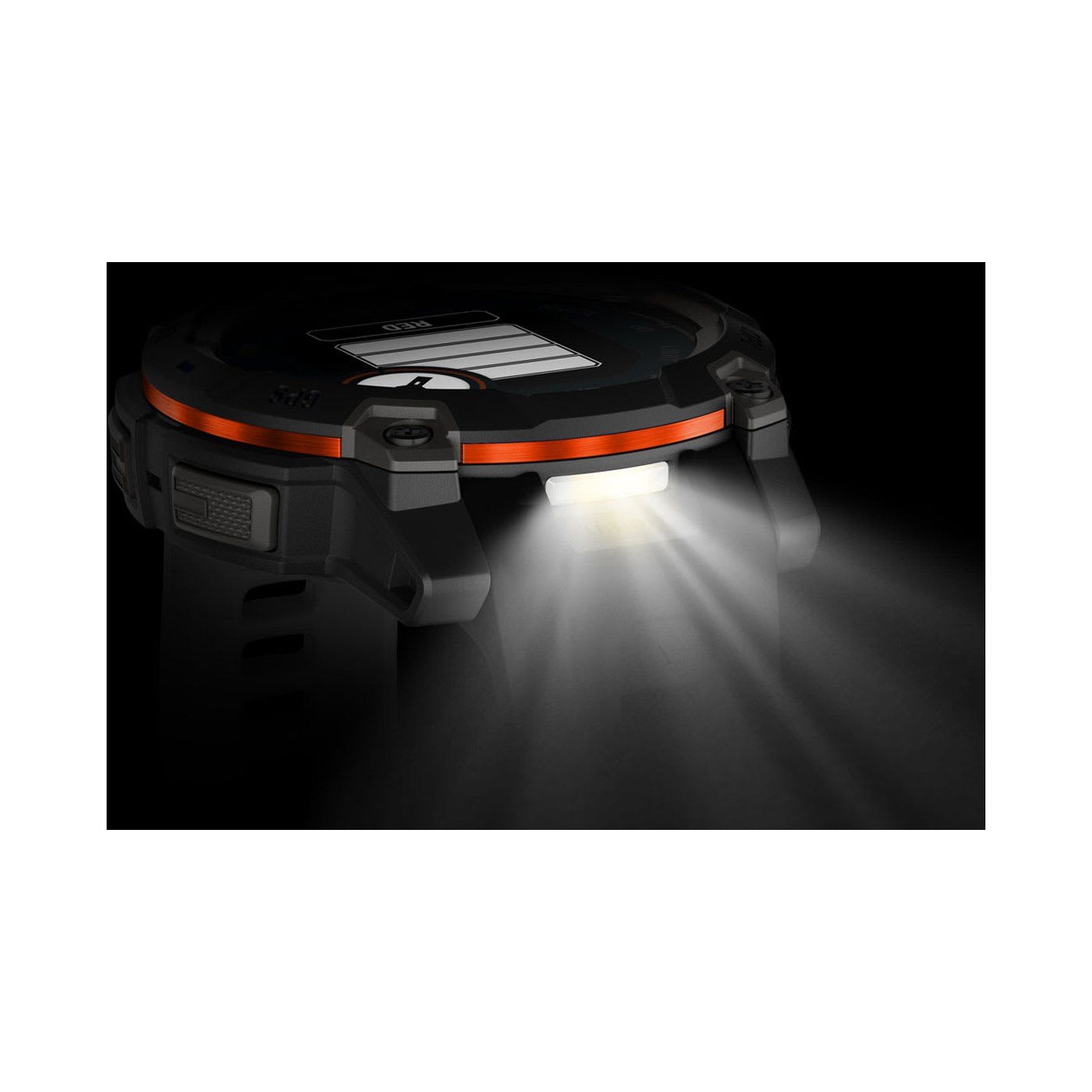 Garmin Instinct 3 Solar, lampe torche LED allumée en usage nocturne