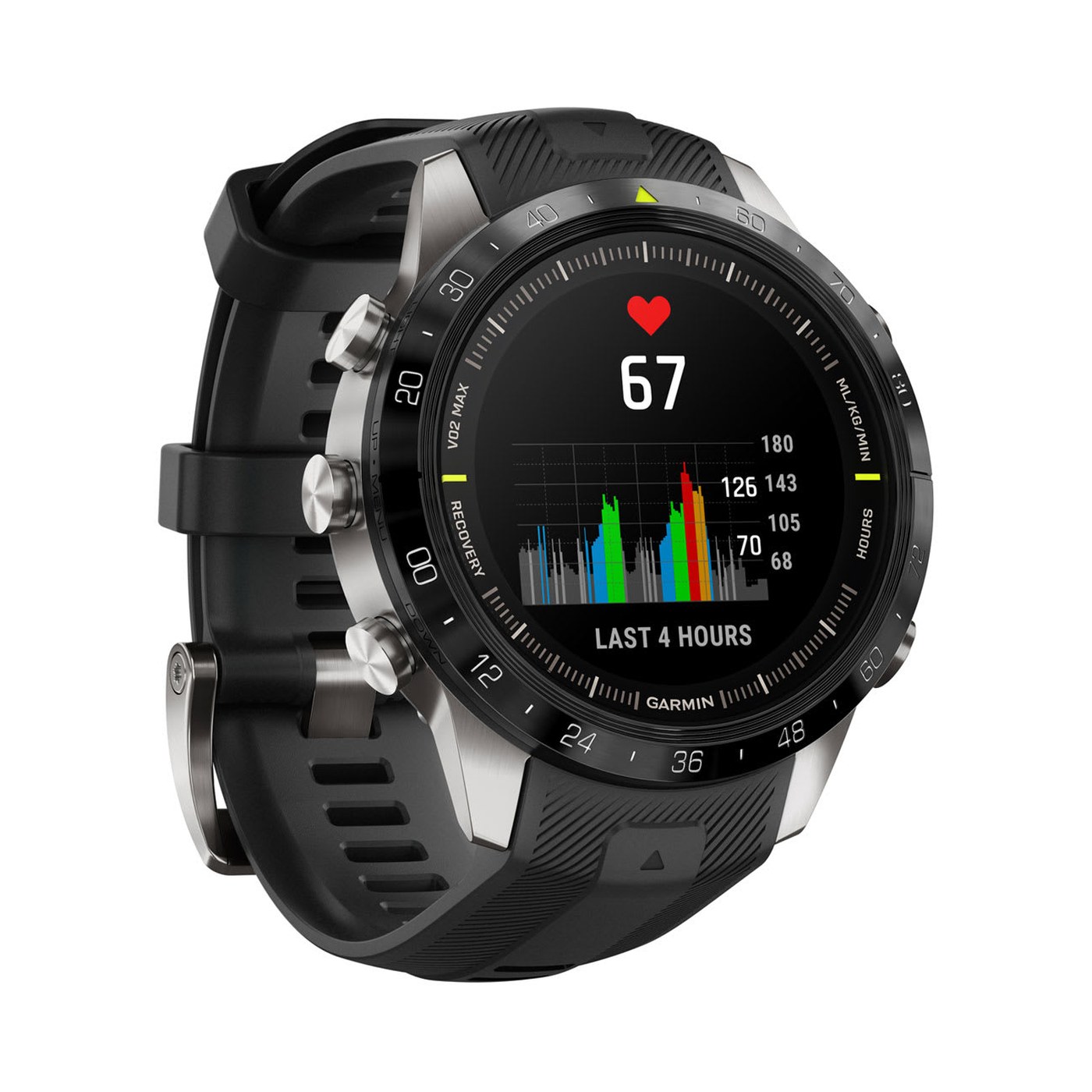 Garmin MARQ Athlete Gen 2, vue de profil, ecran de frequence cardiaque