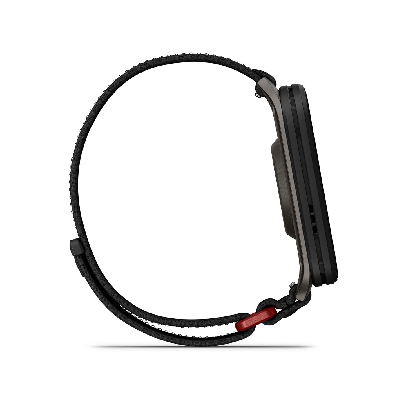 Garmin Venu X1 de profil, épaisseur du boîtier et boutons