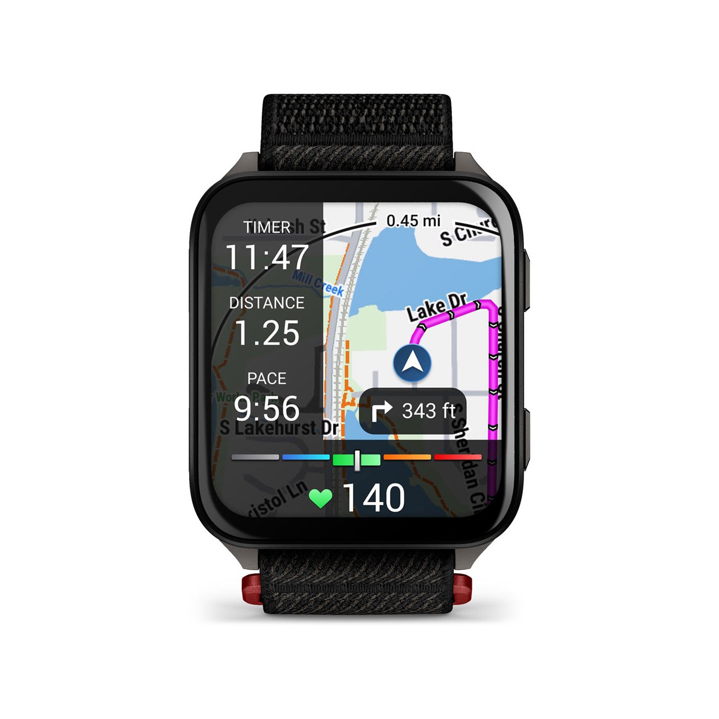 Garmin Venu X1 affichant une carte avec guidage pendant une course