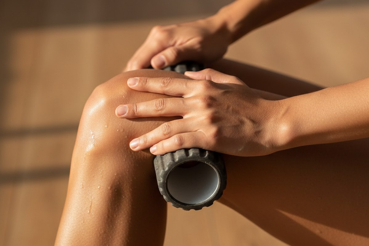Auto-massage au foam roller le long de la face externe de la cuisse