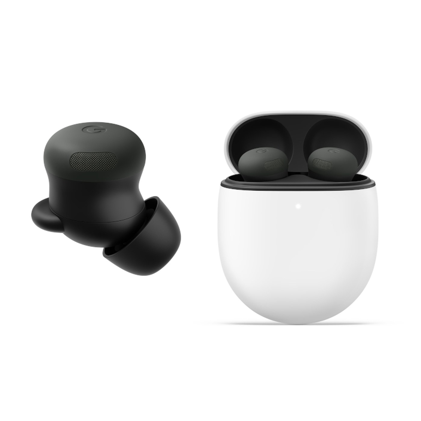 Google Pixel Buds Pro 2 dans leur boitier de charge ouvert
