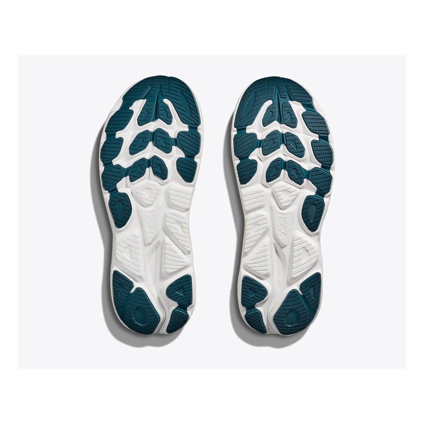 Hoka Clifton 10 — semelle extérieure détaillée avec caoutchouc bleu sarcelle