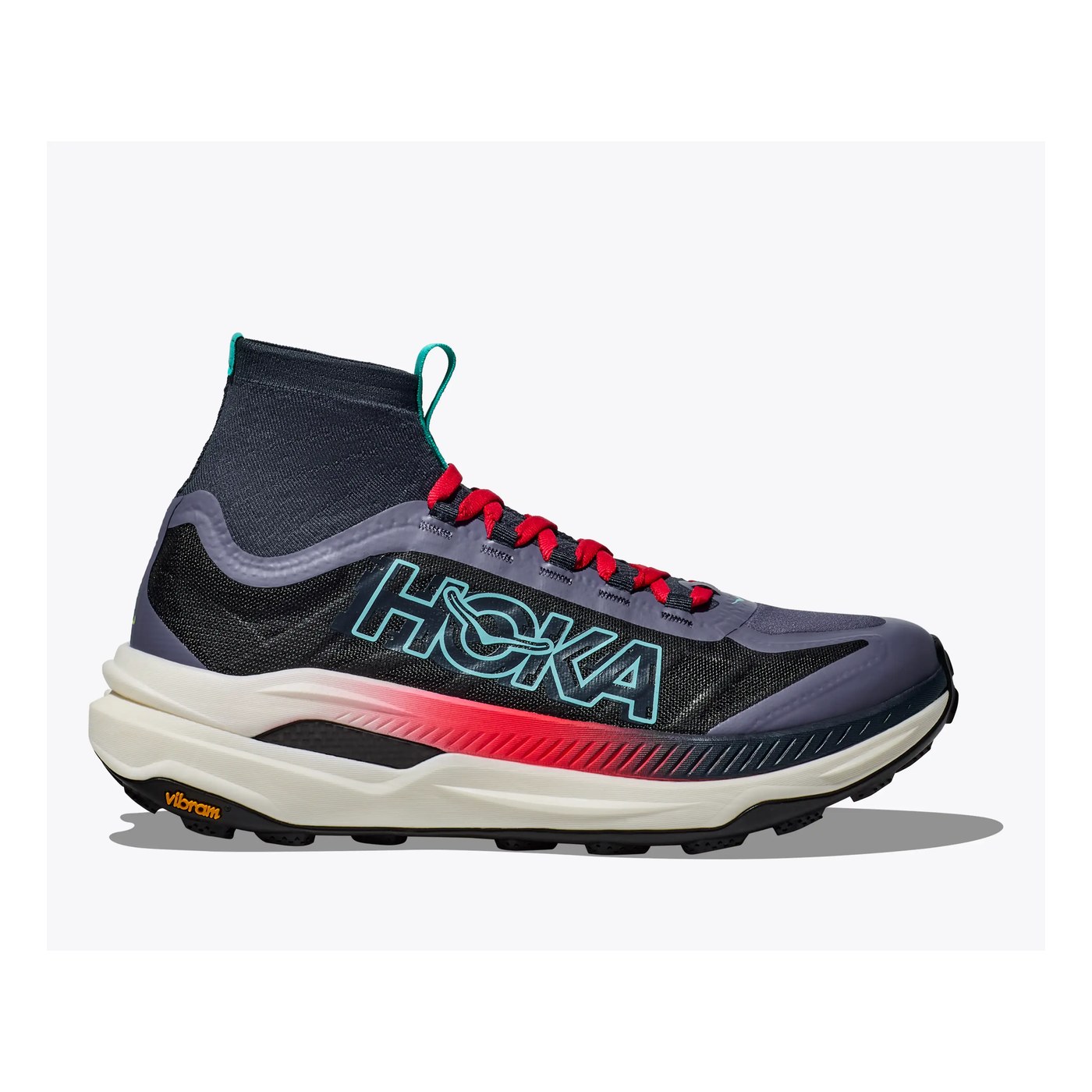 Hoka Tecton X 3, vue de profil latéral montrant le rocker et les plaques carbone