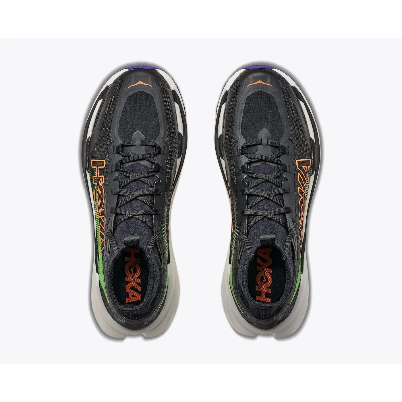 Hoka Tecton X 4, vue de dessus, paire complète, laçage ghillie