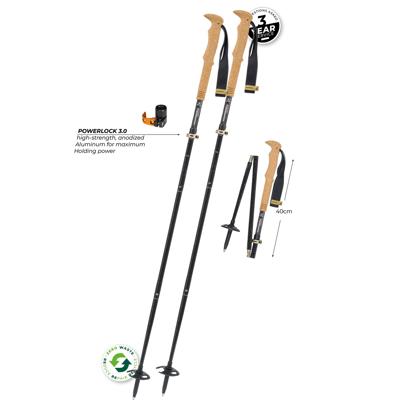 Komperdell FX Lite Carbon Vario Summit Compact, détail Powerlock 3.0 et pliage 40 cm