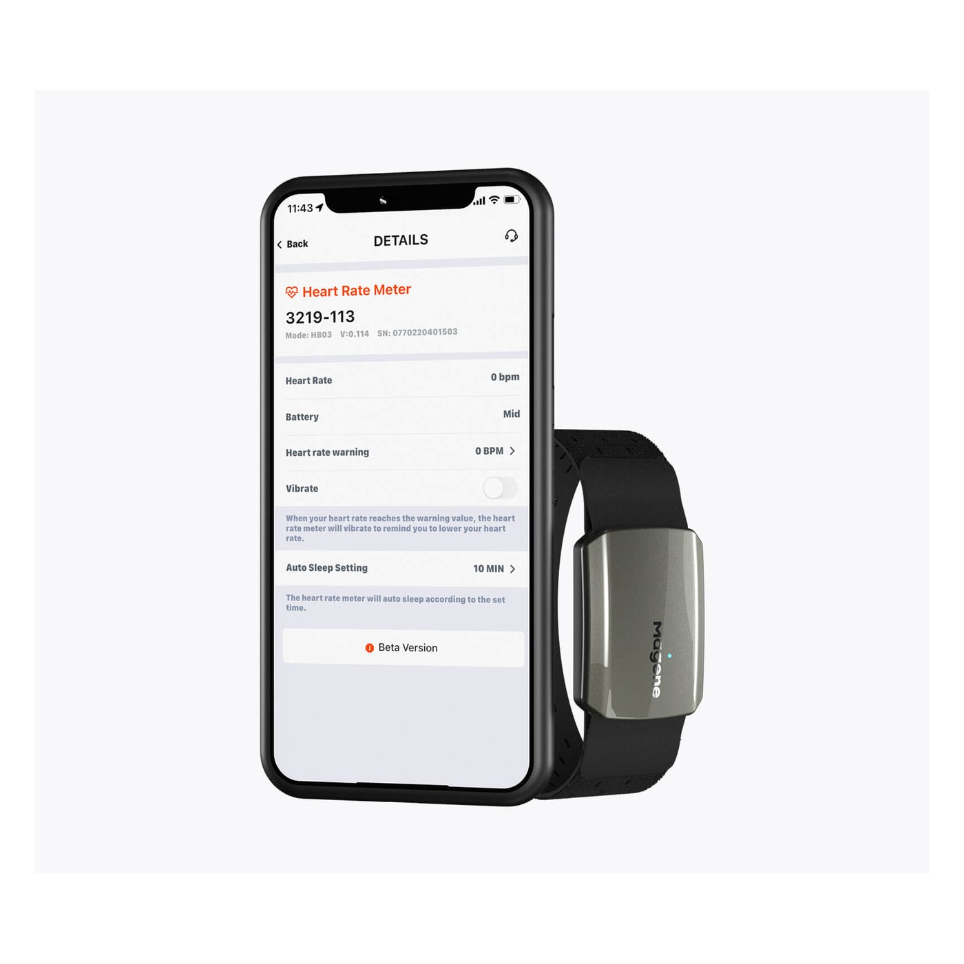 Application Magene Utility et capteur H803, écran de détails du capteur