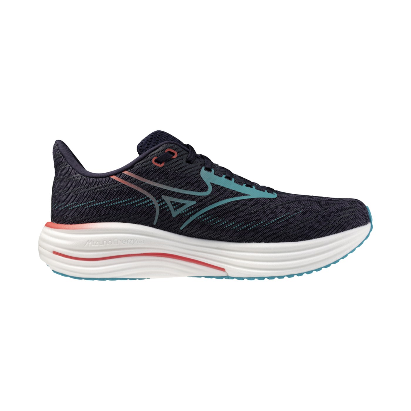 Mizuno Wave Rider 29 vue trois-quarts face, coloris bleu marine
