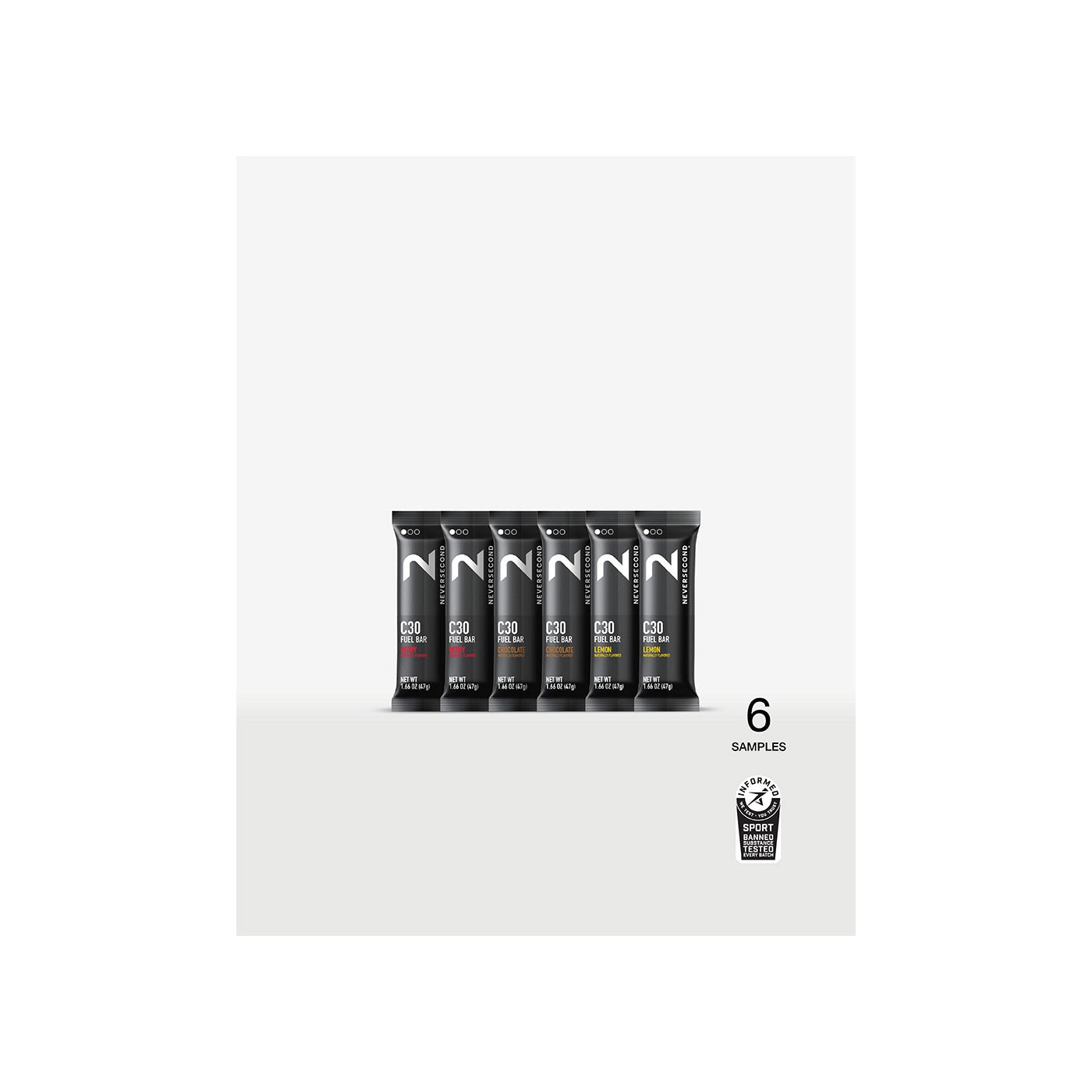 Pack découverte Neversecond C30 Fuel Bar, six barres en trois parfums