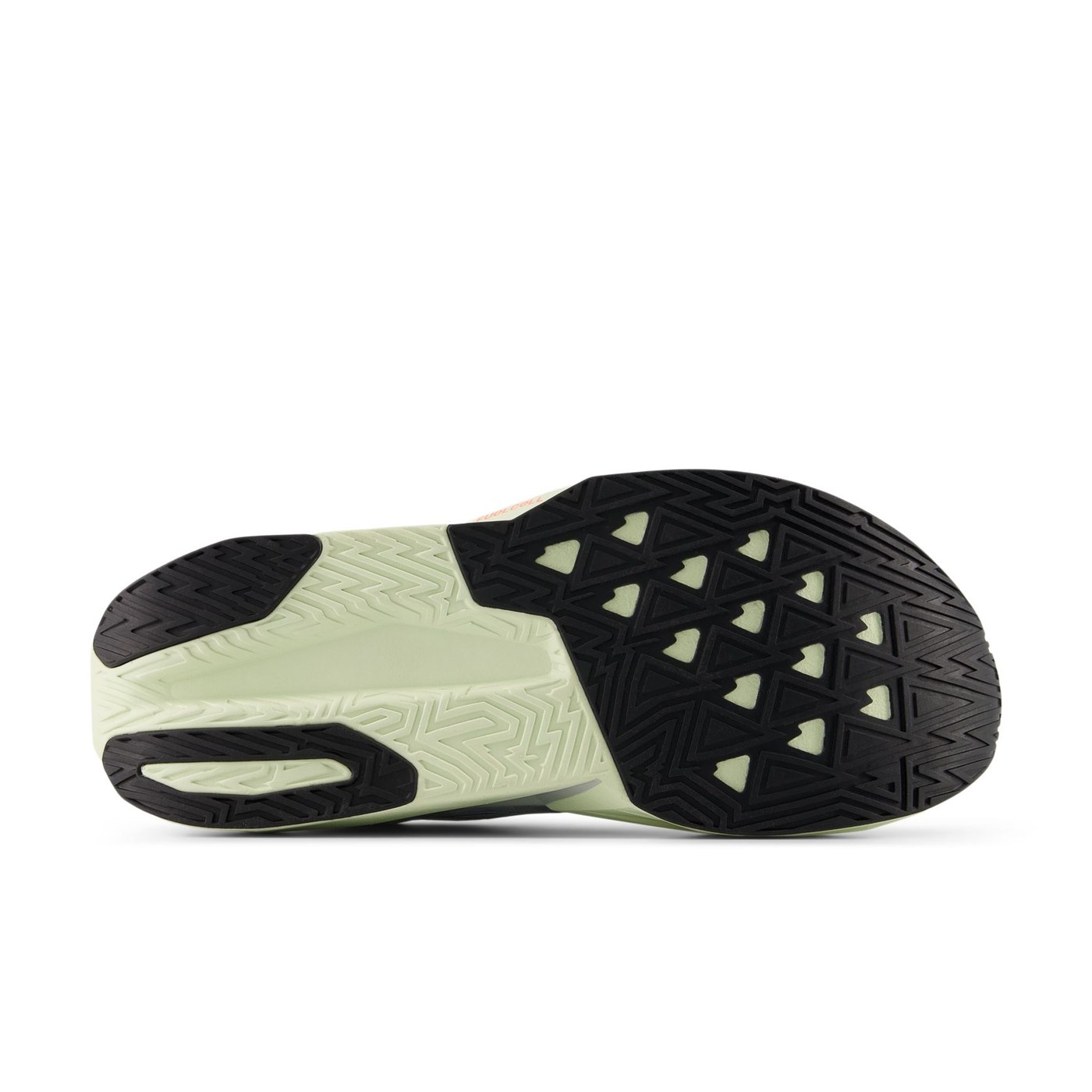 Semelle extérieure New Balance FuelCell Rebel v5 avec crampons triangulaires noirs et verts