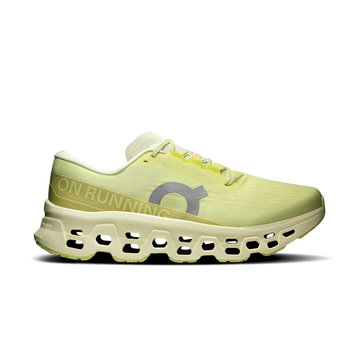 On Cloudmonster 3, profil latéral montrant la semelle CloudTec triple couche