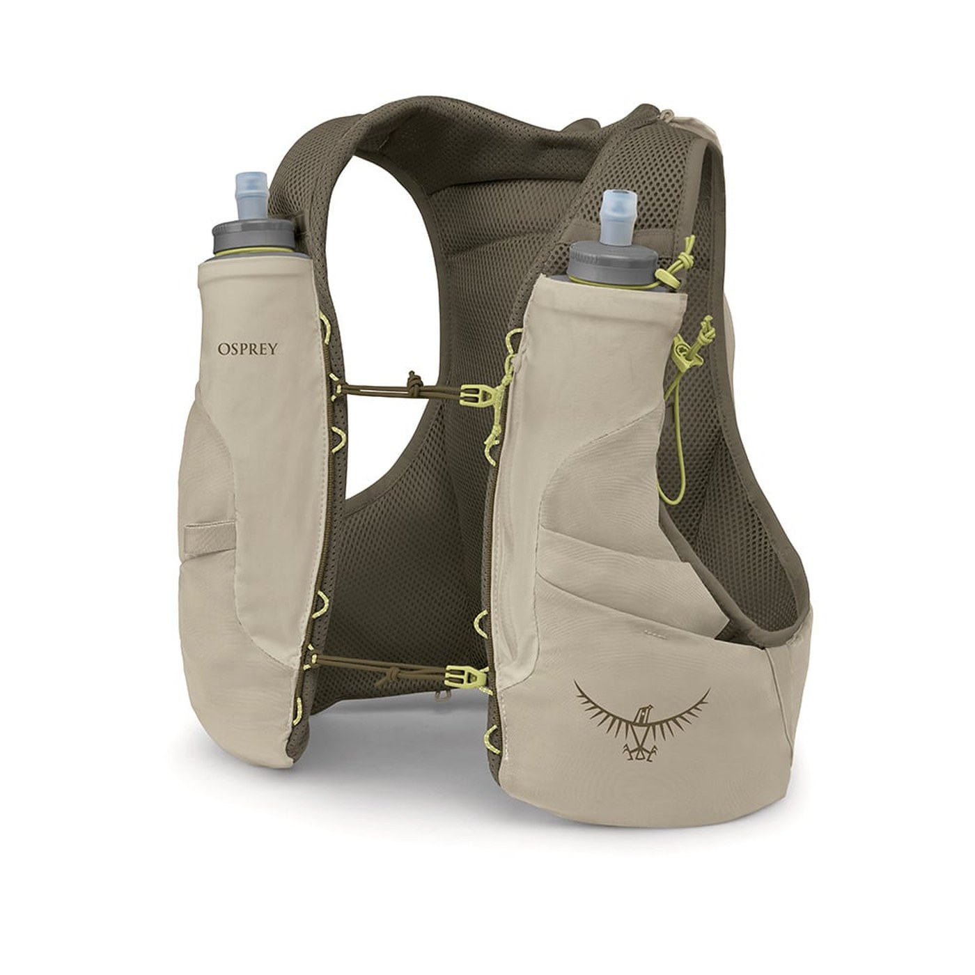 Osprey Duro 6 S26 vue profil avec flasque Hydraulics 500 mL et porte-bâtons frontal