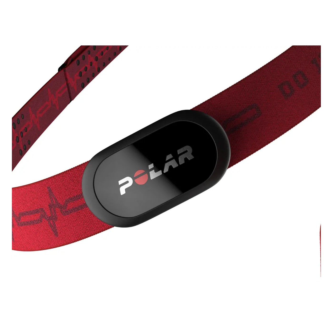 Polar H10 vue de dessus du boîtier clipsé sur la sangle rouge