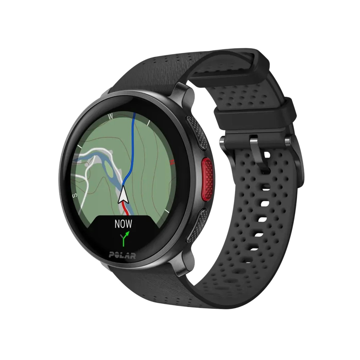 Polar Vantage V3 vue 3/4 face avec cartographie topographique et navigation turn-by-turn