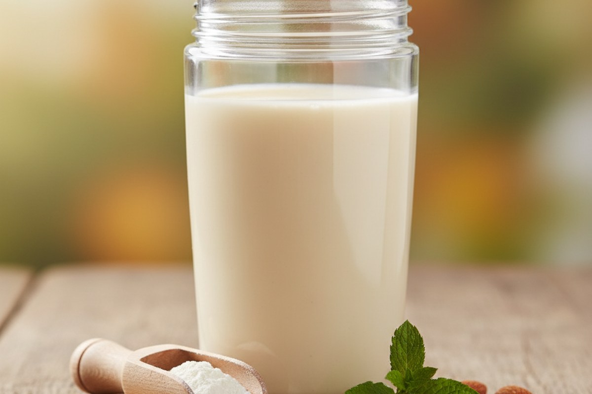 Shaker de proteine en gros plan avec cuillere doseuse et flocons d'avoine