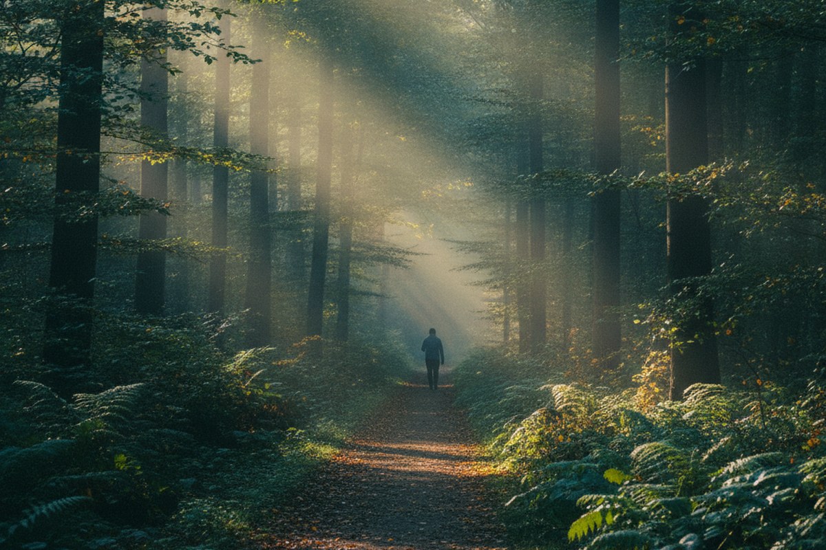 Sentier ombragé au petit matin, propice à une marche de récupération après un marathon