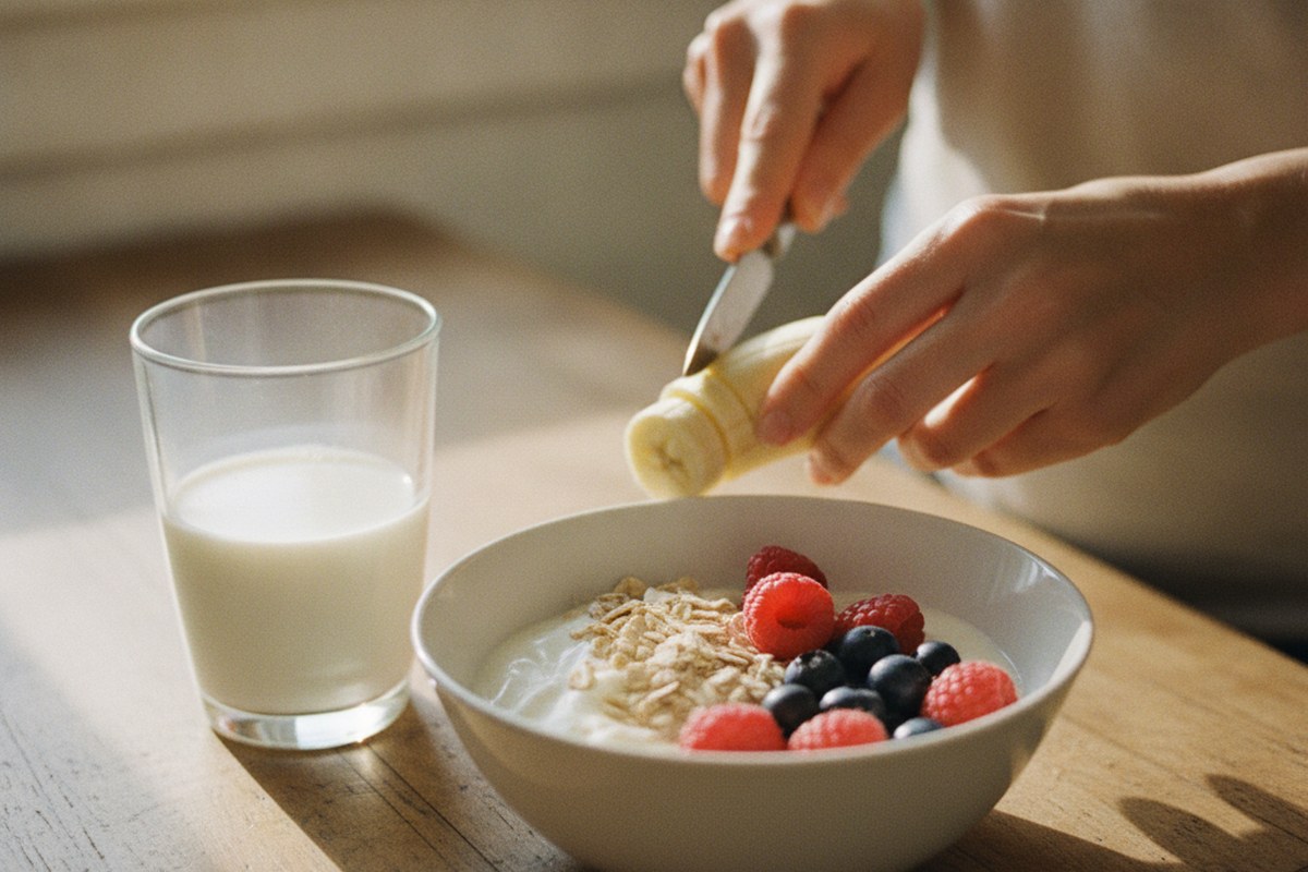 Gros plan sur des mains préparant un repas riche en glucides et en protéines pour la récupération