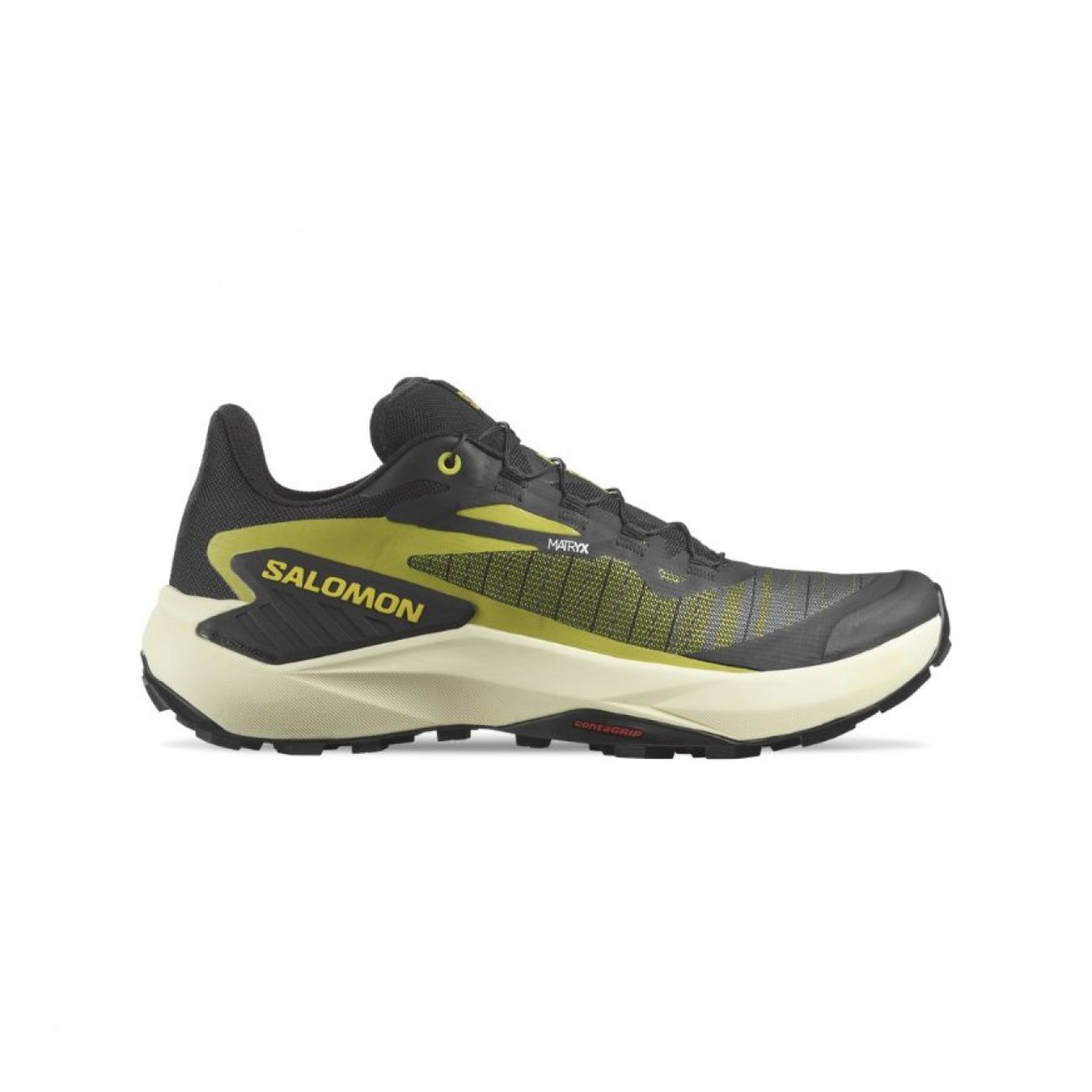 Salomon Genesis profil latéral coloris Quiet Shade / Sulphur Spring