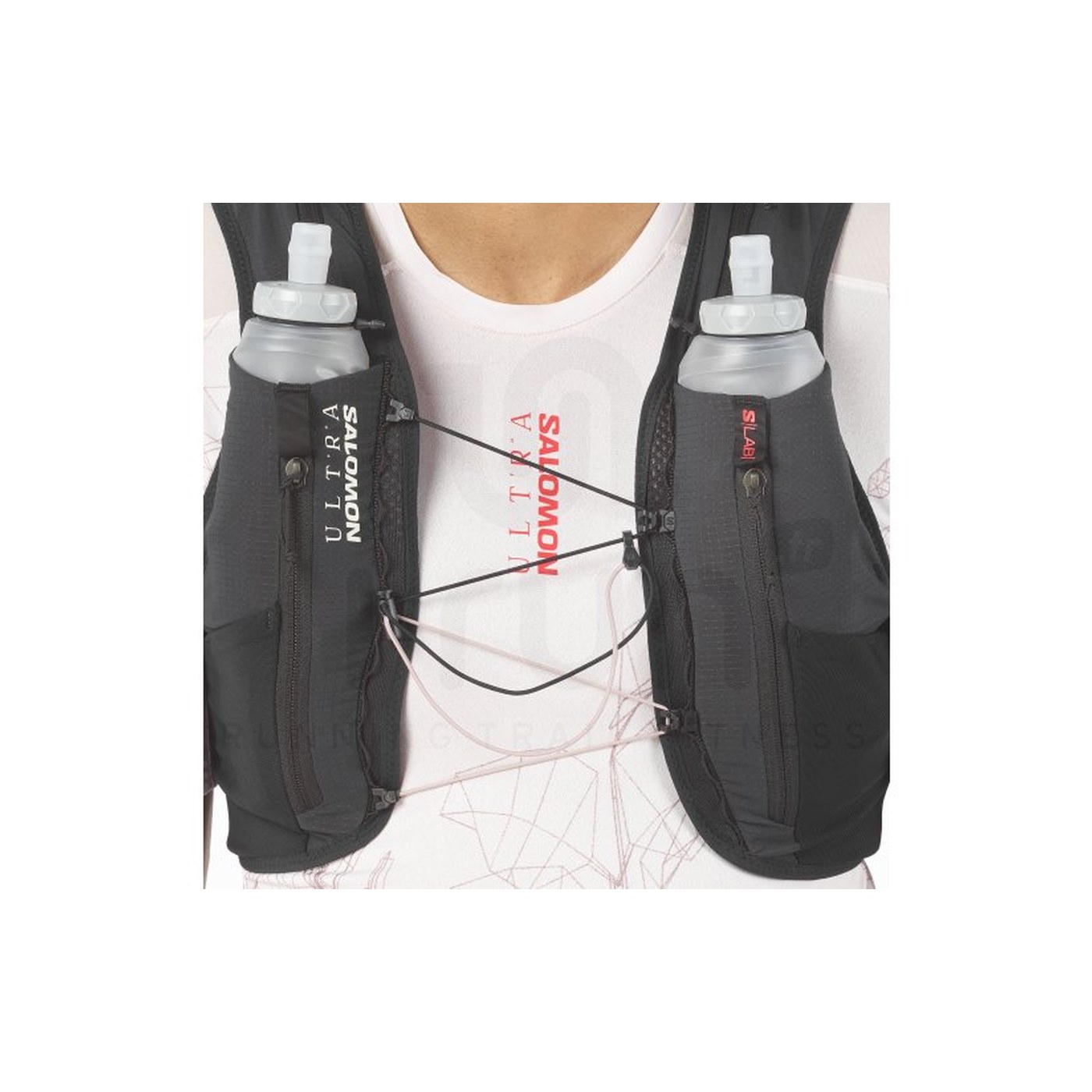 Salomon S/Lab Ultra 12 vue avant avec les deux flasques 500 mL
