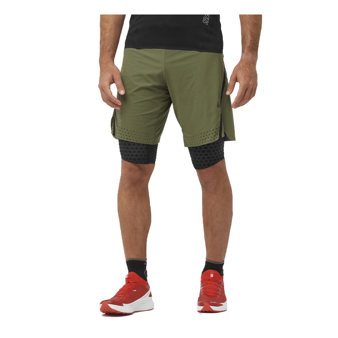 Salomon S/Lab Ultra 2in1 short vue de face en pleine course
