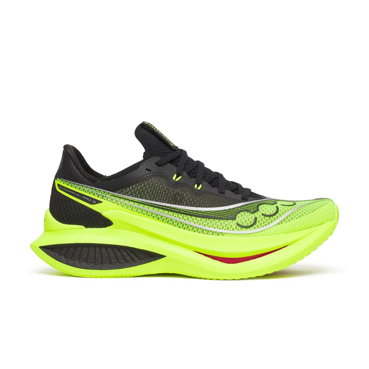 Saucony Endorphin Pro 5, vue de profil latéral classique, drop 8 mm visible
