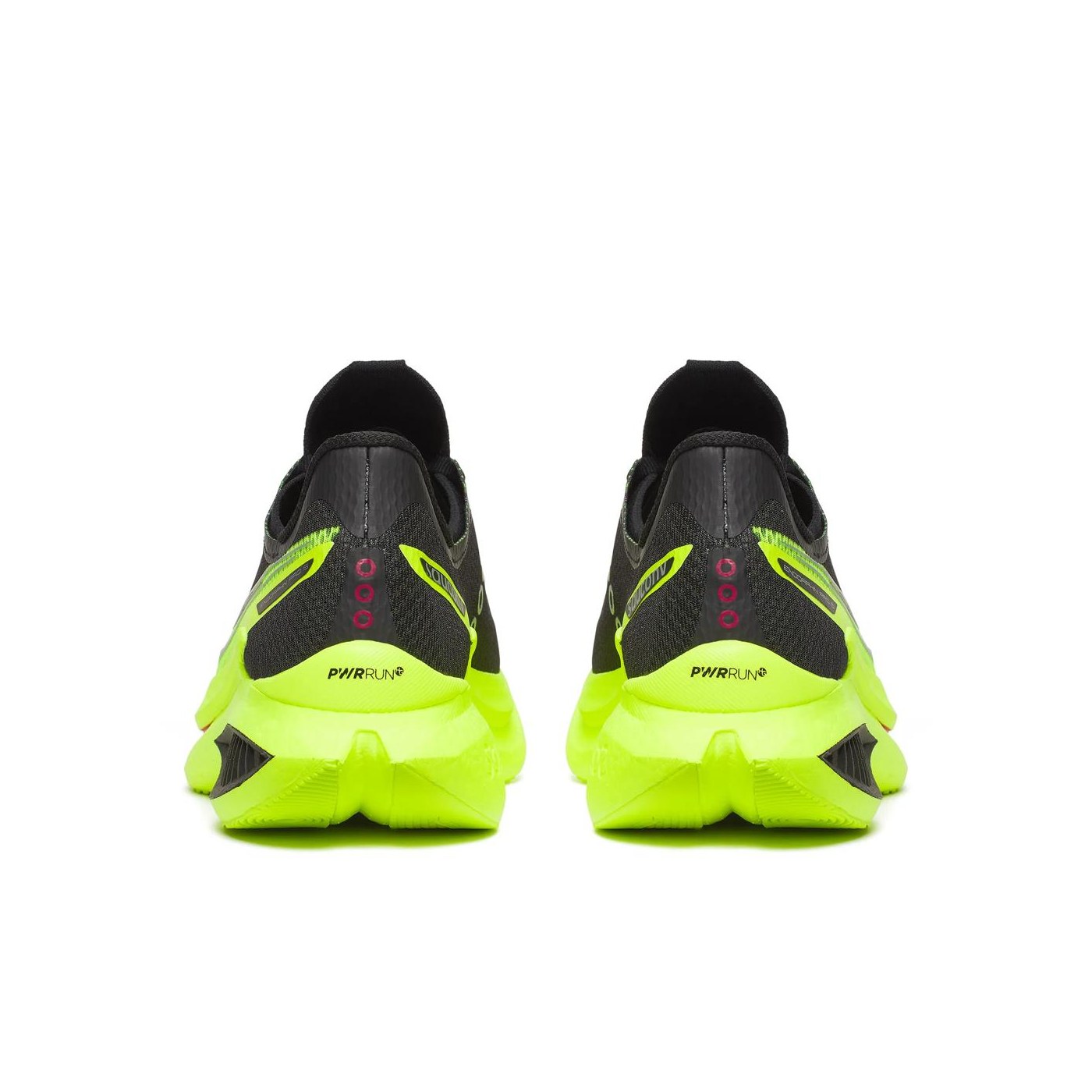 Saucony Endorphin Pro 5, vue arrière de la paire avec PWRRUN+ visible