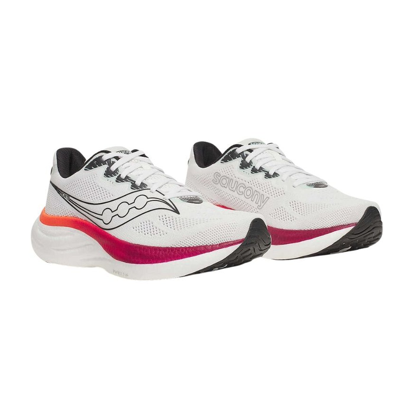 Saucony Ride 19 vue trois quarts face avant tige et logo Saucony