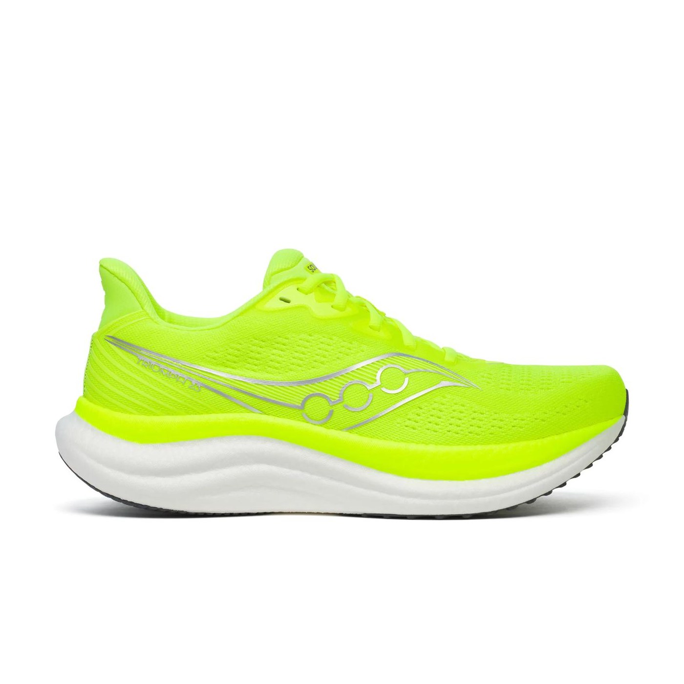 Saucony Triumph 23 vue trois-quarts face, coloris jaune fluo