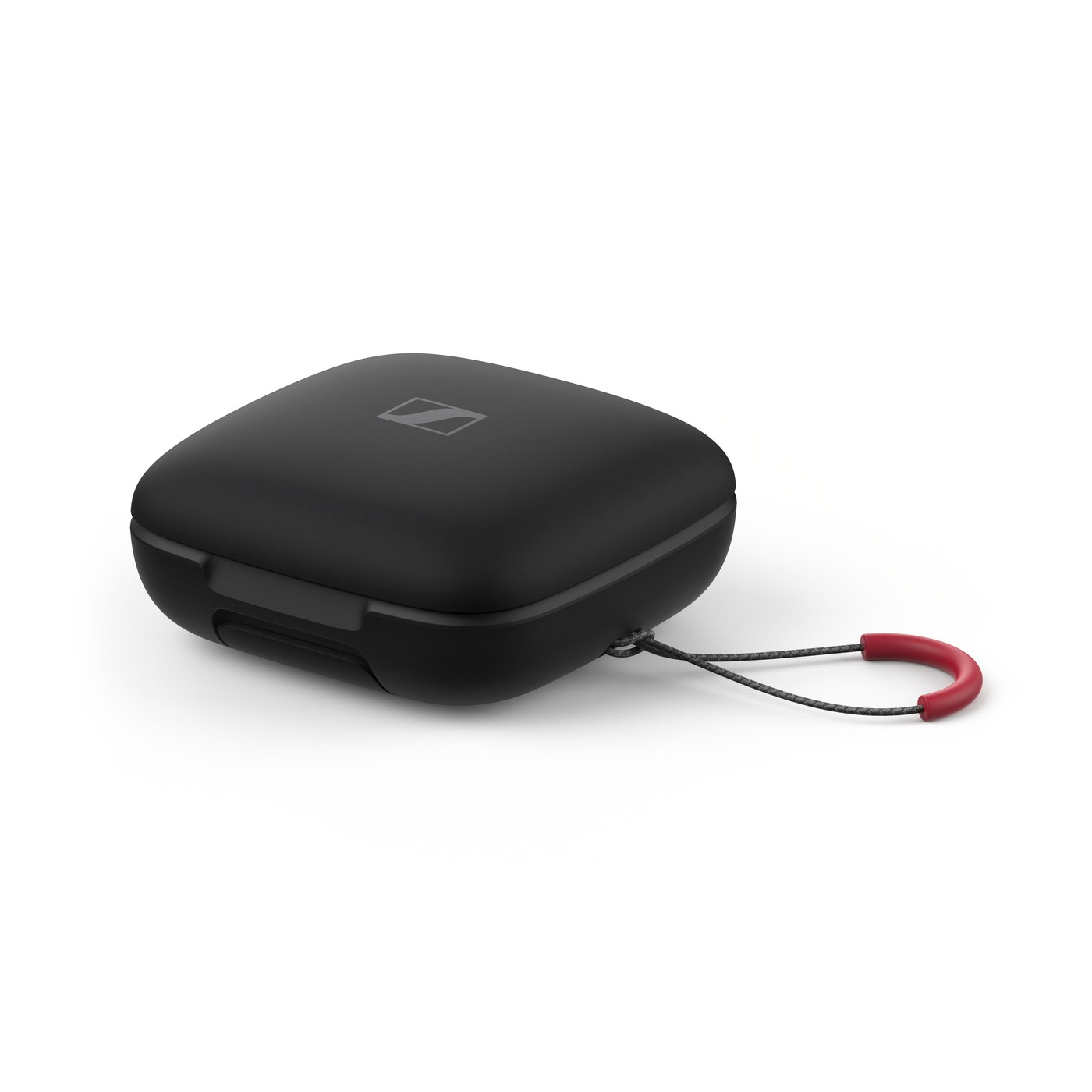 Boîtier de charge du Sennheiser Momentum Sport fermé avec dragonne